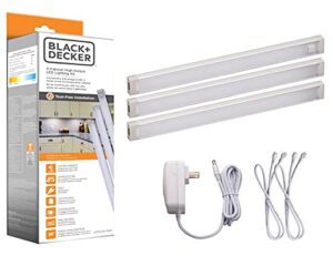 BLACK+DECKER LED Under Cabinet Lighting Kit, 3-Bars, 9 Inches Each, DIY Tool-Free Installation, Warm White, 2700K, 1080 Lumens, 15 Watts, Home Accent (LEDUC9-3WK)