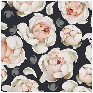 HaokHome 93254-1 Floral Wallpaper Peel and Stick Removable Peonies Floral Black/Cream/Pink Vinyl Stick on Mural 17.7in x 9.8ft