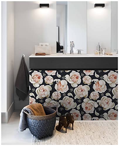 HaokHome 93254-1 Floral Wallpaper Peel and Stick Removable Peonies Floral Black/Cream/Pink Vinyl Stick on Mural 17.7in x 9.8ft | The Storepaperoomates Retail Market - Fast Affordable Shopping