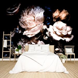 BZHXBZ – Black Peony Floral Wallpaper Bedroom Pink Botanical Flowers Leaf murals Living Room tv Background Large Wall Mural Aesthetic Room Decor – 91″x65″