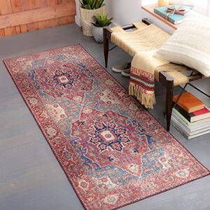 Artistic Weavers Lyyti Area Rug 2’6″ x 7’6″, 2 ft 6 in x 7 ft 6 in, Bright Red/Blue