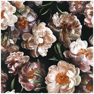 HaokHome 93278 Floral Peel and Stick Wallpaper Peony Removable Black/Pink/Green Stick on Wild Mural 17.7in x 9.8ft