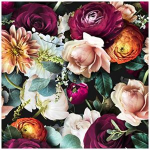 HaokHome 93277 Peel and Stick Floral Wallpaper Rose Daisy Removable Black/Pink/Purple Stick on Wild Mural 17.7in x 9.8ft
