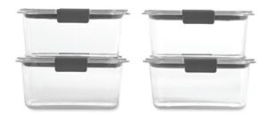 Rubbermaid 4-Piece Brilliance Food Storage Containers with Lids for Lunch, Meal Prep, and Leftovers, Dishwasher Safe, 4.7-Cup, Clear/Grey, 4 count (Pack of 1)