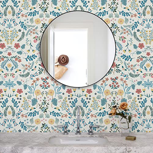 Boho Peel and Stick Wallpaper Colorful Floral Wallpaper Vintage Vinyl Wallpaper for bedroom peel and stick Kitchen Cabinet Furniture Nursery Renter Friendly Wallpaper, 47.4 sq ft, 17.3″ x 393.7″ | The Storepaperoomates Retail Market - Fast Affordable Shopping