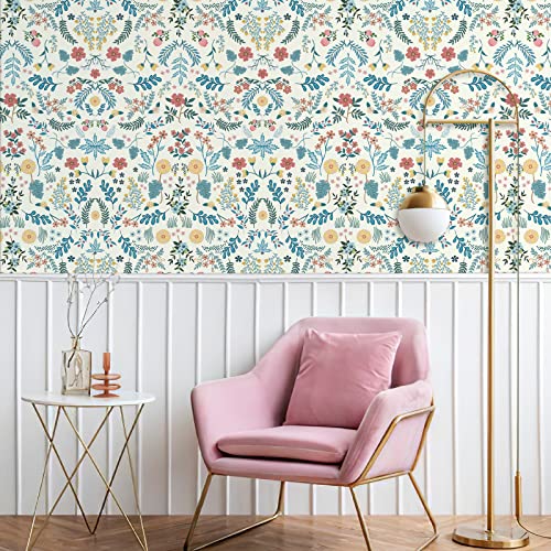 Boho Peel and Stick Wallpaper Colorful Floral Wallpaper Vintage Vinyl Wallpaper for bedroom peel and stick Kitchen Cabinet Furniture Nursery Renter Friendly Wallpaper, 47.4 sq ft, 17.3″ x 393.7″ | The Storepaperoomates Retail Market - Fast Affordable Shopping