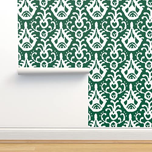 Commercial Grade Wallpaper 27ft x 2ft – Ikat Emerald Boho Green Traditional Wallpaper by Spoonflower | The Storepaperoomates Retail Market - Fast Affordable Shopping