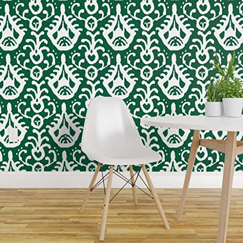 Commercial Grade Wallpaper 27ft x 2ft – Ikat Emerald Boho Green Traditional Wallpaper by Spoonflower | The Storepaperoomates Retail Market - Fast Affordable Shopping
