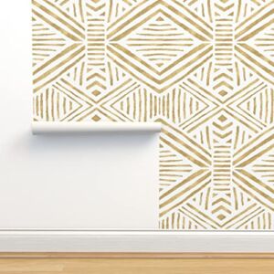 Commercial Grade Wallpaper 27ft x 2ft – Boho Geometric Gold Geo Stripe Mod Diamond Traditional Wallpaper by Spoonflower