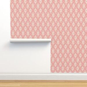 Commercial Grade Wallpaper 27ft x 2ft – Coral Cream Boho Baby Modern Diamonds Pink Nursery Traditional Wallpaper by Spoonflower