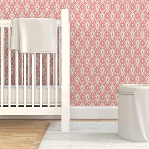 Commercial Grade Wallpaper 27ft x 2ft – Coral Cream Boho Baby Modern Diamonds Pink Nursery Traditional Wallpaper by Spoonflower | The Storepaperoomates Retail Market - Fast Affordable Shopping