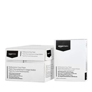 Amazon Basics Multipurpose Copy Printer Paper, 8.5 x 11 Inch 20Lb Paper – 10 Ream Case (5,000 Sheets), 92 GE Bright White