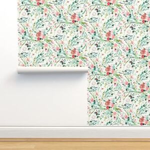 Commercial Grade Wallpaper 27ft x 2ft – Fable Spring Floral White Flowers Botanical Boho Garden Girly Traditional Wallpaper by Spoonflower