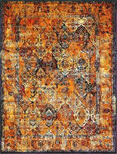 Unique Loom Rosso Collection Vintage, Traditional, Bohemian, Geometric, Border, Distressed, Southwestern Area Rug, 8 ft x 10 ft, Orange/Black