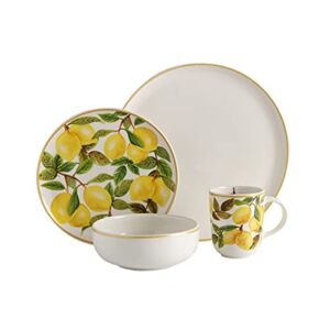 Corona Dinnerware Set 16-pieces Earthenware | Alegra | Set de Vajilla 4 puestos | 16 piezas | Ceramica | Yellow Lemon Decor