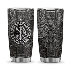 64HYDRO 20oz Viking Gifts for Men, Dad, Son, Husband, Unique Birthday Gifts for Men, Cool Gifts for Men Viking Compass Celtic Tumbler Cup with Lid, Double Wall Vacuum Insulated Travel Coffee Mug