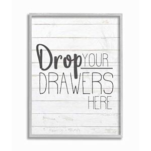 Stupell Industries Drop Your Drawers Bathroom Laundry Black and White Design Gray Framed Wall Art, 11 x 14, Multi-Color