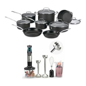 Cuisinart 66-14N 14 Piece Chef’s Classic Non-Stick Hard Anodized Cookware Set with 9-Speed Immersion Hand Blender Bundle (2 Items)