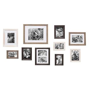 Kate and Laurel Bordeaux Gallery Wall Kit, Set of 10 with Assorted Size Frames in 3 Different Finishes – White Wash, Charcoal Gray, and Rustic Gray