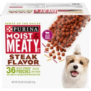 Purina Moist & Meaty Wet Dog Food, Steak Flavor – 36 ct. Pouch