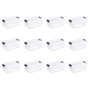 Sterilite 17531712 15 Quart/14 Liter ClearView Latch Box, Clear with Sweet Plum Latches, 12-Pack