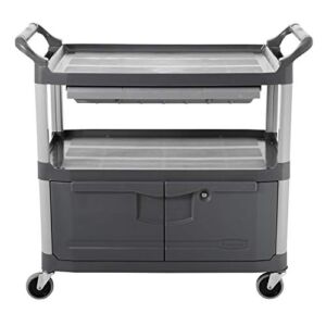 Rubbermaid Commercial Xtra Instrument and Rolling Utility Cart, Gray, with Drawer and Cabinet, for Service Restaurant Hospitality
