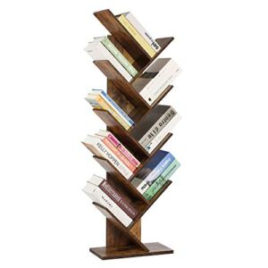 Berry Ave 9-Tier Tree Bookshelf – Unique Bookshelf for Books, Magazines, DVDs & More- Space Saving Spine Book Tower – Free Standing Bookcase in Modern Design for Home & Office Use (Brown)