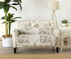 Great Bay Home Patchwork Scalloped Printed Furniture Protector. Stain Resistant Loveseat Cover. (Loveseat, Taupe)
