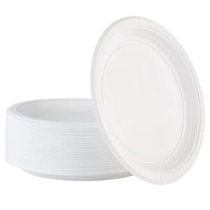Plasticpro 9 inch Round Plastic Plates Microwaveable, Disposable, White, Dinnerware 100 Count