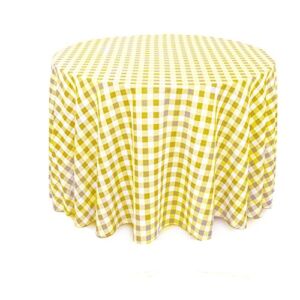 Runner Linens Factory Round Checkered Tablecloth 90 Inches (LT Yellow & White)