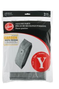 Hoover Type Y Pleated Carbon HEPA Bag Replacement for Upright Vacuum Cleaner, 2 Pack, AH10165, Gray, 2 Count
