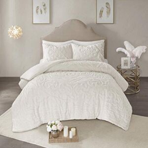 Madison Park Laetitia Comforter Bohemian Tufted Cotton Chenille, Medallion Shabby Chic All Season Down Alternative Bed Set with Matching Shams, King/California King (104 in x 92 in), Floral Off White