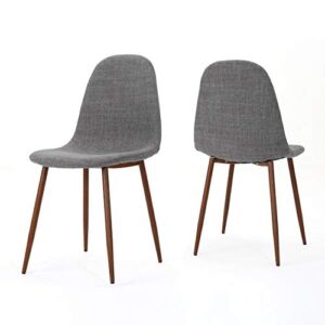 Christopher Knight Home Raina Mid-Century Modern Fabric Dining Chairs with Wood Finished Metal Legs, 2-Pcs Set, Light Grey / Dark Brown
