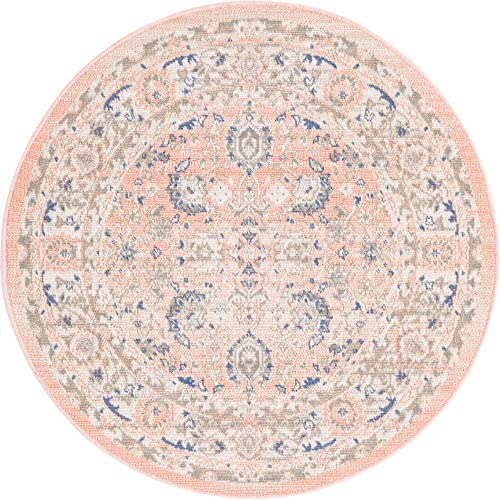 Unique Loom Whitney Collection Traditional Border Powder Pink Round Rug (3′ 3 x 3′ 3) | The Storepaperoomates Retail Market - Fast Affordable Shopping
