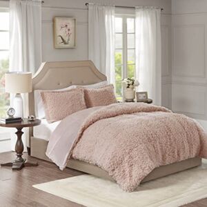 Madison Park Nova Luxury Soft Mohair Reverse Faux Mink Comforter Set, Full/Queen 90″x90″, Blush Pink