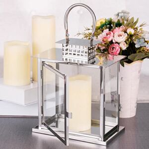 TABLECLOTHSFACTORY 10″ Silver Cage Top Stainless Steel Lantern Candle Holder Tabletop Centerpiece