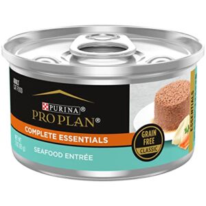 Purina Pro Plan Grain Free, Pate, High Protein Wet Cat Food, Complete Essentials Seafood Entree – (24) 3 oz. Cans