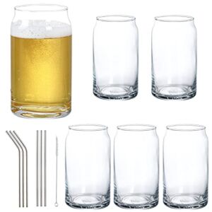 16 oz Beer Glasses, 6 Pack Beer Can Glass Pint Drinking Glass Cups With Straws, Suitable for juice, beer, soda, iced drinks and cocktails