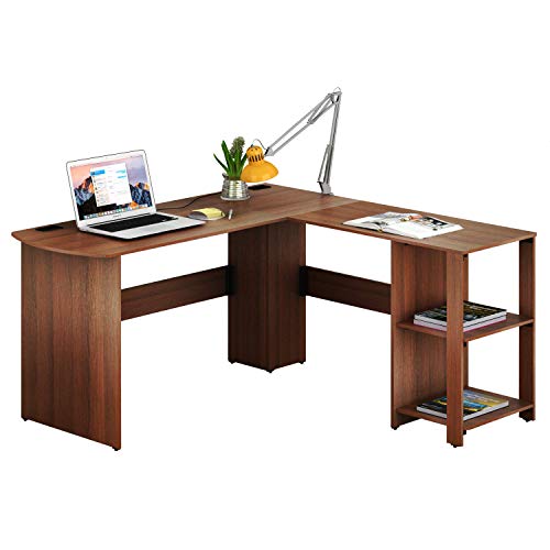 SHW L-Shaped Home Office Wood Corner Desk, Walnut | The Storepaperoomates Retail Market - Fast Affordable Shopping