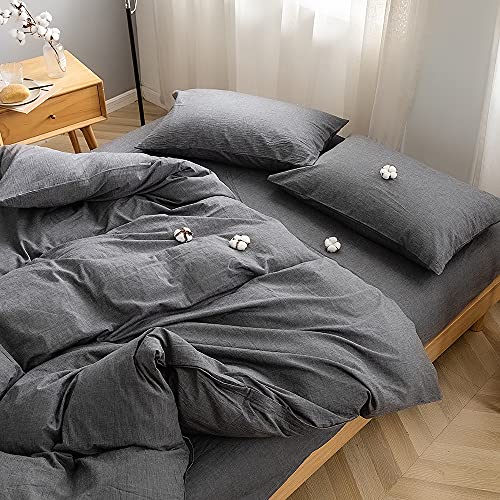 Face Two Face Bedding Duvet Cover Set 3 Pieces 100% Washed Cotton Duvet Cover Linen Like Textured Breathable Durable Soft Comfy (Queen, Gray) | The Storepaperoomates Retail Market - Fast Affordable Shopping