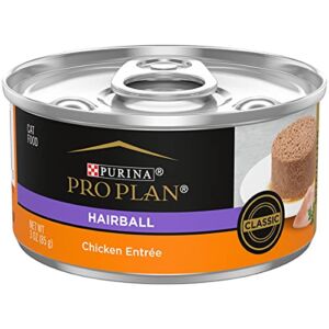 Purina Pro Plan Hairball Control, Pate Wet Cat Food, Specialized Hairball Chicken Entree – (24) 3 oz. Cans