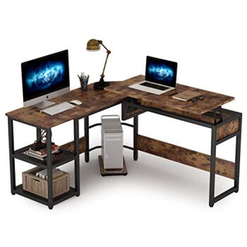 Tribesigns L Shaped Desk with Lift Top, Modern Sit to Stand Corner Computer Desk with Storage Shelves, Rustic Height Adjustable Standing Desk Workstation for Home Office (Rustic Brown) | The Storepaperoomates Retail Market - Fast Affordable Shopping