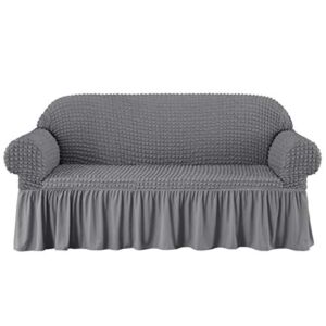 subrtex 1 Piece Seersucker Sofa Slipcover with Skirt Universal Stretch Sofa Couch Slipcover Easy Fitted Chair Furniture Protector(2 Seater,Grey)