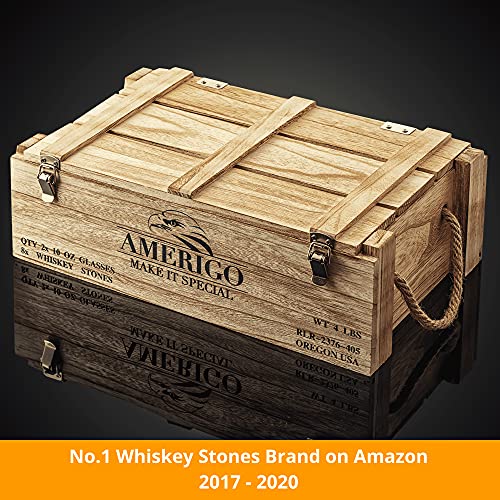 Whiskey Stones Gift Set for Men | Whiskey Glass and Stones Set with Rustic Wooden Crate, 8 Granite Whiskey Rocks Chilling Stones, 10oz Whiskey Glasses | Whiskey Gift for Men, Dad, Husband, Boyfriend | The Storepaperoomates Retail Market - Fast Affordable Shopping