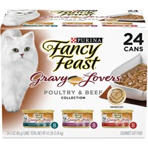 Purina Fancy Feast Gravy Wet Cat Food Variety Pack, Gravy Lovers Poultry & Beef Feast Collection – 3 Ounce (Pack of 24)