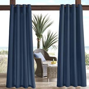 Madison Park Pacifica Solid 3M Scotchgard Outdoor Curtain Door Treatment Panel for Patio Porch or Balcony, 54 in x 108 in, Navy