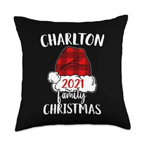 Red plaid Santa Charlton Family 2021 Christmas Christmas 2021 Charlton Matching Pajama Santa Hat Throw Pillow, 18×18, Multicolor