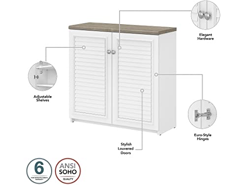 Bush Furniture Fairview 2 Door Low Storage Cabinet, Shiplap Gray/Pure White | The Storepaperoomates Retail Market - Fast Affordable Shopping