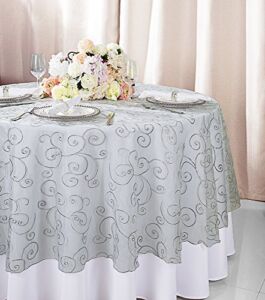 Wedding Linens Inc. 90″ Round Embroidered Organza Sheer Table Overlays Toppers Organza Tablecloths Table Covers Linens for Wedding Party Banquet Events – Silver/Gray
