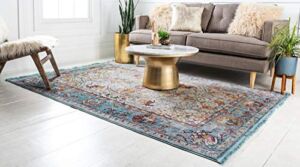 Unique Loom Baracoa Collection Vibrant Saturated Medallion Vintage Traditional Area Rug, Rectangular 2′ 2″ x 3′ 0″, Light Blue/Cream